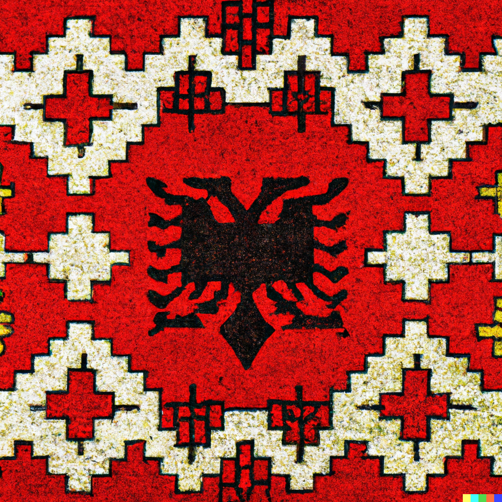 DALL·E 2023-06-02 23.54.41 – tiles of patterns of Albanian flag in the ...